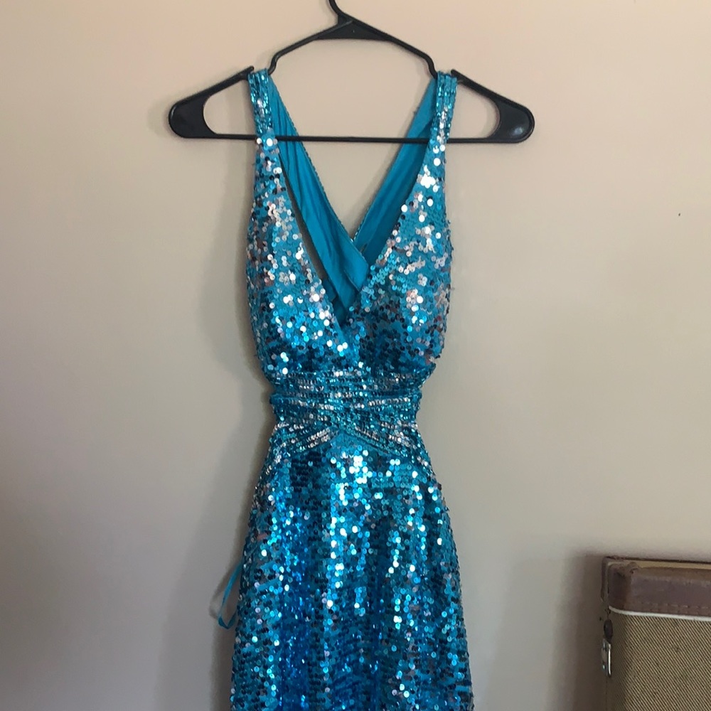 Blue sequin prom dress